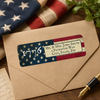 Etiqueta Bandeira Americana 1776 endereço de retorno
