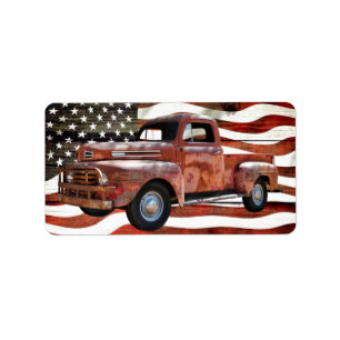 Etiqueta Bandeira Americana do Caminhão Vermelho Vintage