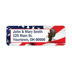 Etiqueta Bandeira Americana e Águia Balda