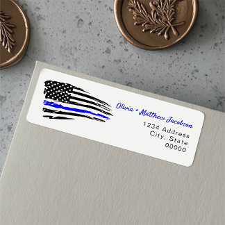 Etiqueta Bandeira de Linha Azul Fino com Aquarela Policial
