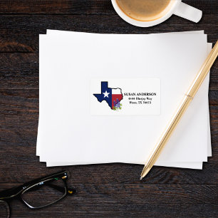 Etiqueta Bandeira do estado do Texas com Bluebonnet