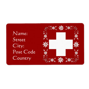 Etiqueta Bandeira e edelweiss suíços