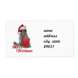 Etiqueta Bandit Raccoon de Natal com Presente