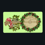 ETIQUETA BANJO DE NATAL COM ASTRAS E FRUTAS DE AZEVINHO<br><div class="desc">Elegante design ornamental vintage para etiquetas de presentes.</div>