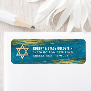 Etiqueta Bar Mitzvah Gold Foil Turquoise Endereço para dev