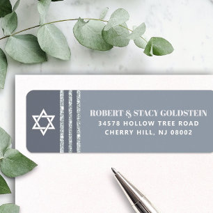 Etiqueta Bar Mitzvah Negrito Cinza Talit Endereço de Retorn