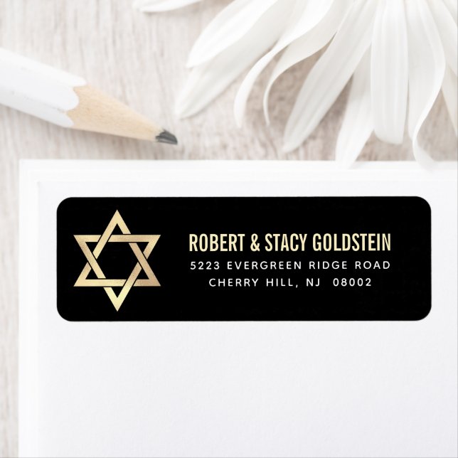 Etiqueta Bar Mitzvah Preto Dourado Simples Endereço de Reme (Insitu)