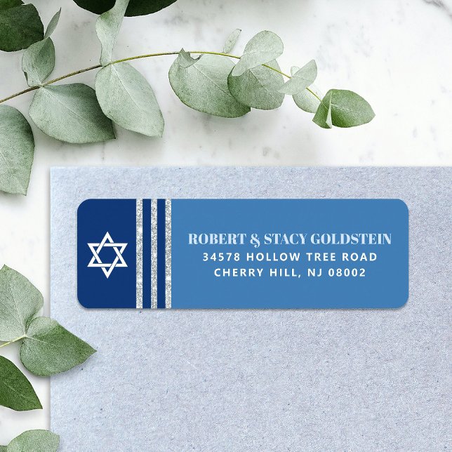 Etiqueta Bar Mitzvah Talit Azul Ousado Prateado Endereço de (Criador carregado)