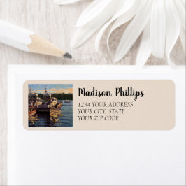 Etiqueta Barcos De Pesca Cênicos Amarrados