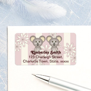 Etiqueta Barramento Rosa Baby Koala Twin Girl Endereço de R
