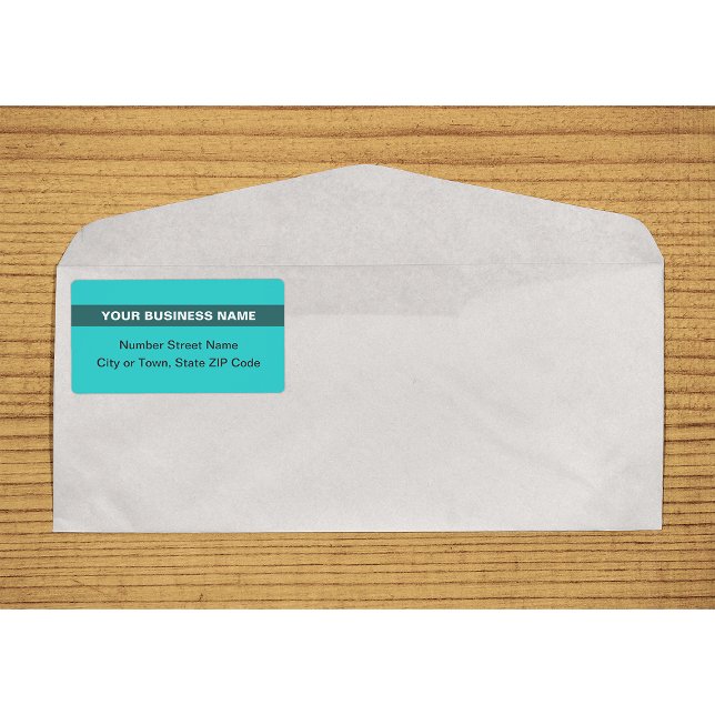 Etiqueta Baseado em Texto Com Remessa Verde Teal Destacado (Plain text teal green shipping label with your highlighted business name on envelope)