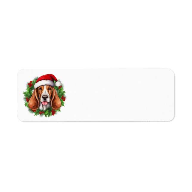Etiqueta Basset Hound Christmas Wreath (Frente)