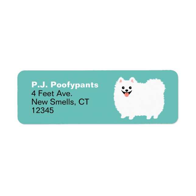 Etiqueta Bastão branco-branco Pomeraniano Cartoon Endereço  (Frente)