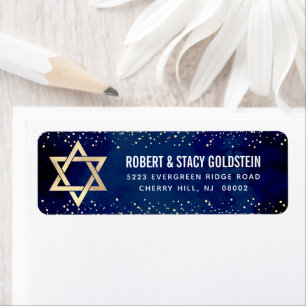 Etiqueta Bat Mitzvah Bold Marinho Dourado Glitter Endereço