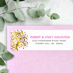 Etiqueta Bat Mitzvah, Dourada Árvore Rosa, do Endereço de R
