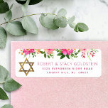 Etiqueta Bat Mitzvah Floral Pink Dourado Girly Endereço de<br><div class="desc">Tenha orgulho, alegria e comemore este marco do seu Bat Mitzvah favorito sempre que você usar esta sofisticada etiqueta de endereço de retorno personalizada! Uma aquarela floral cor-de-rosa-chica, espantosa, cor-de-rosa-pêssego, uma estrela de folha de ouro falsa de David e um tipo de serifa rosa poeirento moderno sobrepõem-se a um fundo...</div>