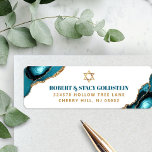 Etiqueta Bat Mitzvah Modern Dourado Turquoise Agate Endereç<br><div class="desc">Tenha orgulho, alegria e comemore este marco do seu Bat Mitzvah favorito sempre que você usar esta etiqueta de endereço de retorno legal, única, moderna e personalizada! Típica de ouro preto e preto e azul-lacre falso e uma estrela dourada falsa de David sobrepõem um fundo branco simples e limpo com...</div>