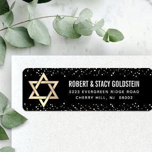 Etiqueta Bat Mitzvah Preto Dourado Brilho Negrito Endereço 
