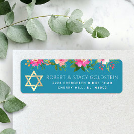 Etiqueta Bat Mitzvah Teal Blue Dourado Endereço de Retorno 