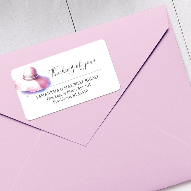 Etiqueta Beach Hat Pensando em seu endereço de retorno (Watercolor pink hat return address labels by Do Tell A Belle)