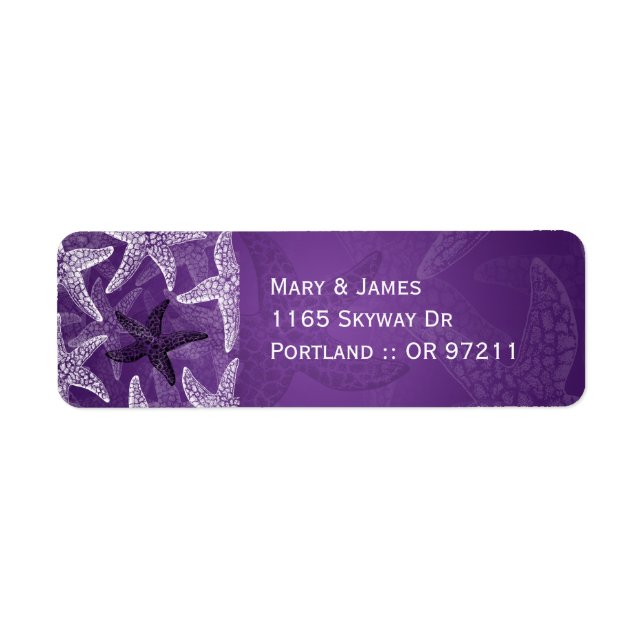 Etiqueta Beach Wedding Address Starfish Purple (Frente)