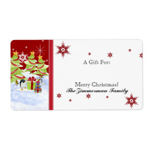 Etiqueta Bebês de Pinguim Cugado Inverno em Estrela de Neve