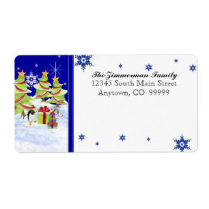 Etiqueta Bebês de Pinguim Cugado Inverno em Estrela de Neve