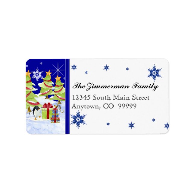 Etiqueta Bebês de Pinguim Cugado Inverno em Estrela de Neve (Frente)