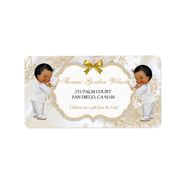 Etiqueta Bebês gêmeos batismo cristalizando branco Dourado (Frente)