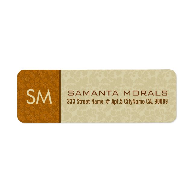 Etiqueta Beige Moderno e Damáscaras Monogramas (Frente)