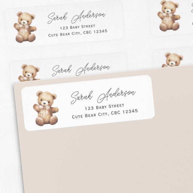 Etiqueta Beige Teddy Urso Sexo Chá de fraldas Neutro (Beige Teddy Bear Return Labels.)