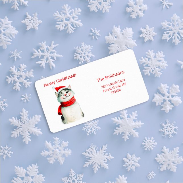 Etiqueta Bela Cabra de Natal para Gato (Cute Meowy Christmas Cat Return Address Label)