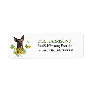 Etiqueta Belga Malinois Sunflower Wreath Endereço de retorn