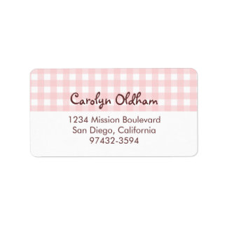 Etiqueta Belo e charmoso retorno de gingham rosa ou endereç