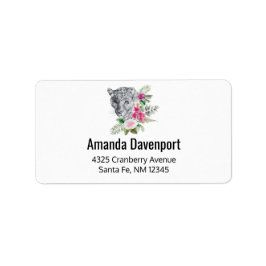 Etiqueta Belo retrato da cabeça-leopardo em Watercolor