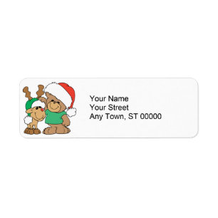 Etiqueta Belo Urso de Natal e Reindeer
