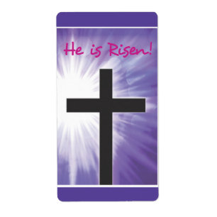 Etiqueta Bênçãos de páscoa Cruzam o estouro em roxo, risen