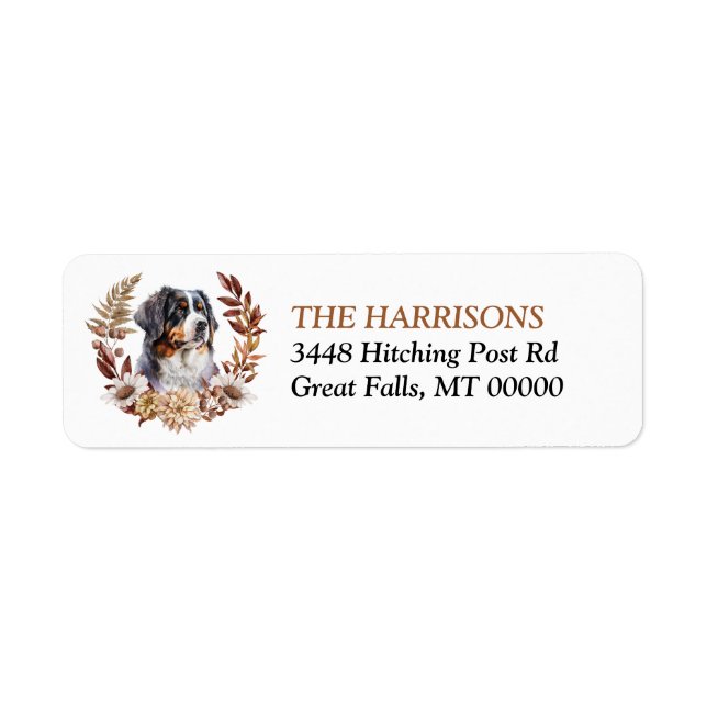 Etiqueta Bernese Mountain Dog Autumn Wreath (Frente)