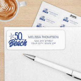 Etiqueta Bicicleta 50º Aniversário de Praia Desenhada à Mão