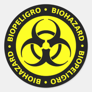 Etiqueta bilíngüe amarela & preta do Biohazard
