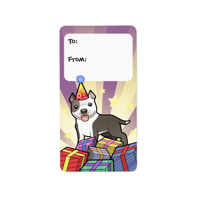 Etiqueta Birthday Pitbull / American Staffordshire Terrier (Frente)