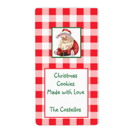 Etiqueta Biscoitos de Natal Vermelho Xadrez Santa Aquarela