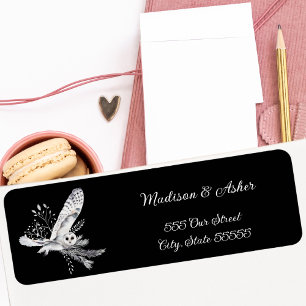 Etiqueta Black and White Elegant Script Modern Casual Owl