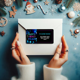 Etiqueta Black & Blue Midnight Sparkle Neon Glow New Year