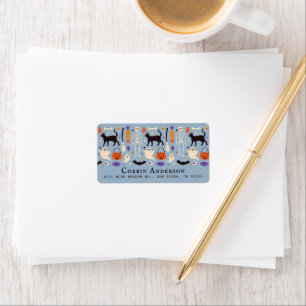 Etiqueta Black Cat Halloween Motifs Blue Address