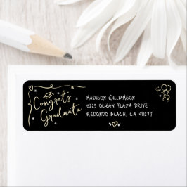 Etiqueta Black Gold Hand Drawn Doodle Graduation Address