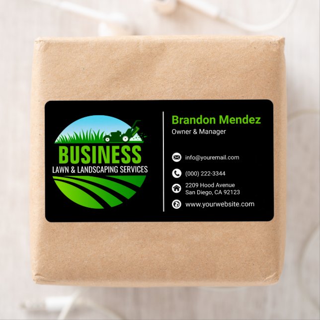 Etiqueta Black Green Lawn Care Landscaping Mowing Service (Insitu)