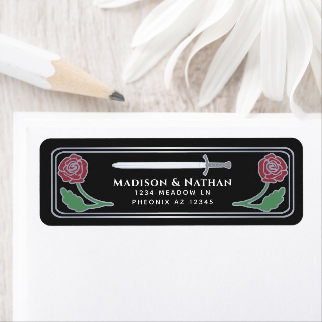 Etiqueta Black Medieval Fantasy Silver Sword Wedding Label (Insitu)