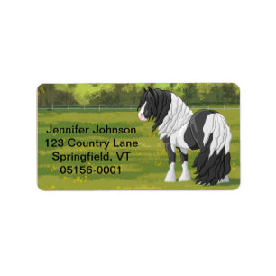 Etiqueta Black Pinto Piebald Gypsy Vanner Draft Horse