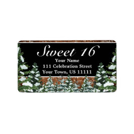 Etiqueta Black Snowy Wood & Forest Rural Sweet 16 Endereço